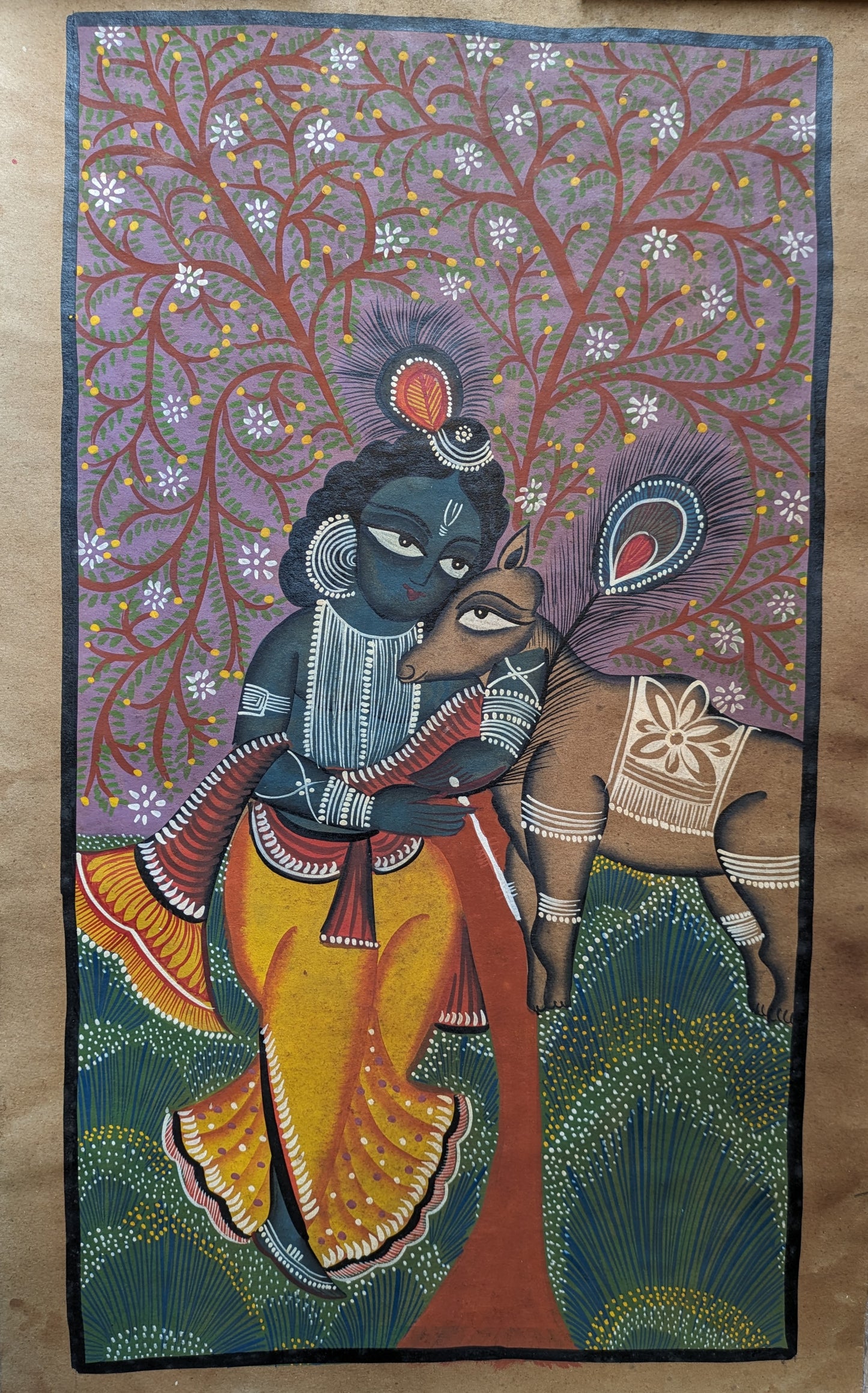 Krishna with a calf - by Uttam Chitrakar