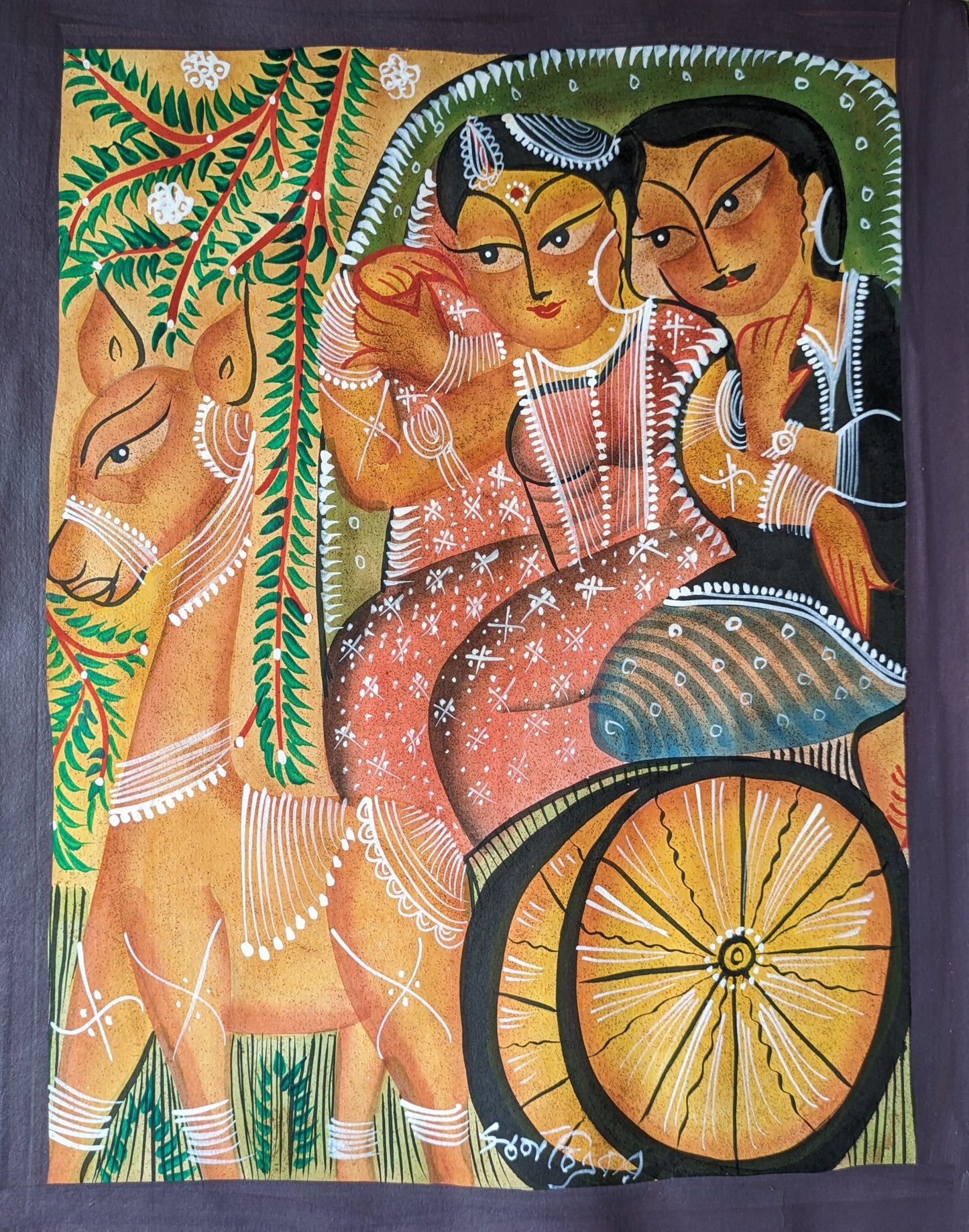 Babu and Bibi in a horse-driven carriage - by Swarna Chitrakar