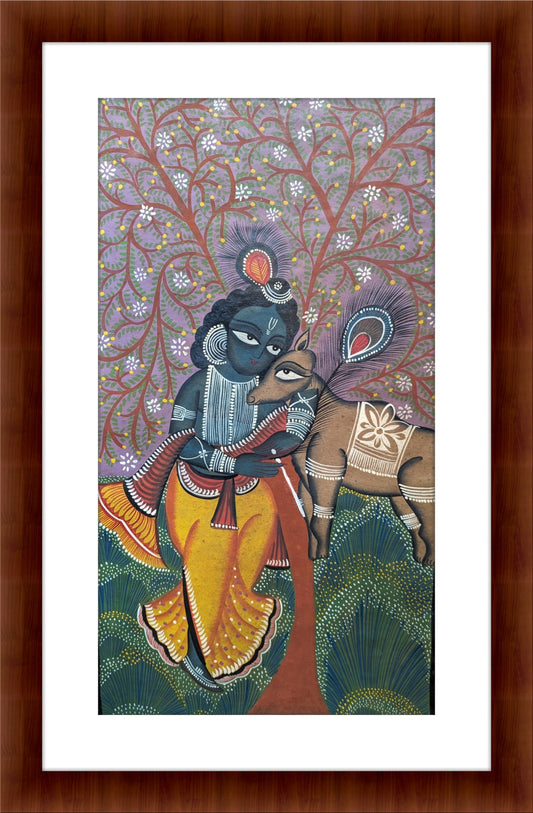 Krishna with a calf - by Uttam Chitrakar