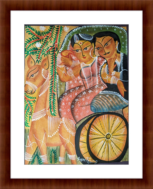 Babu and Bibi in a horse-driven carriage - by Swarna Chitrakar