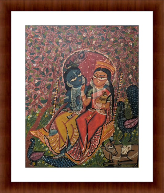 Radha and Krishna on a swing - by Uttam Chitrakar